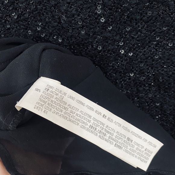 𝅺Zara Knit Sequin Black Sweater with Chiffon High Low Hem Size Medium - Picture 7 of 7